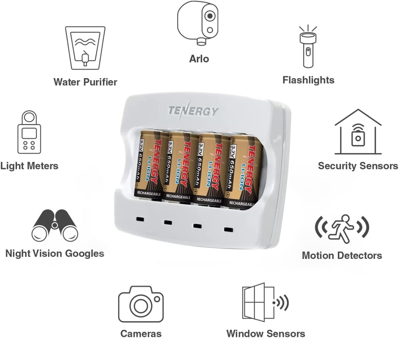Tenergy 12 Pack Rechargeable Batteries and Charger Compatible with Arlo Wireless Cameras Certified Works with Arlo