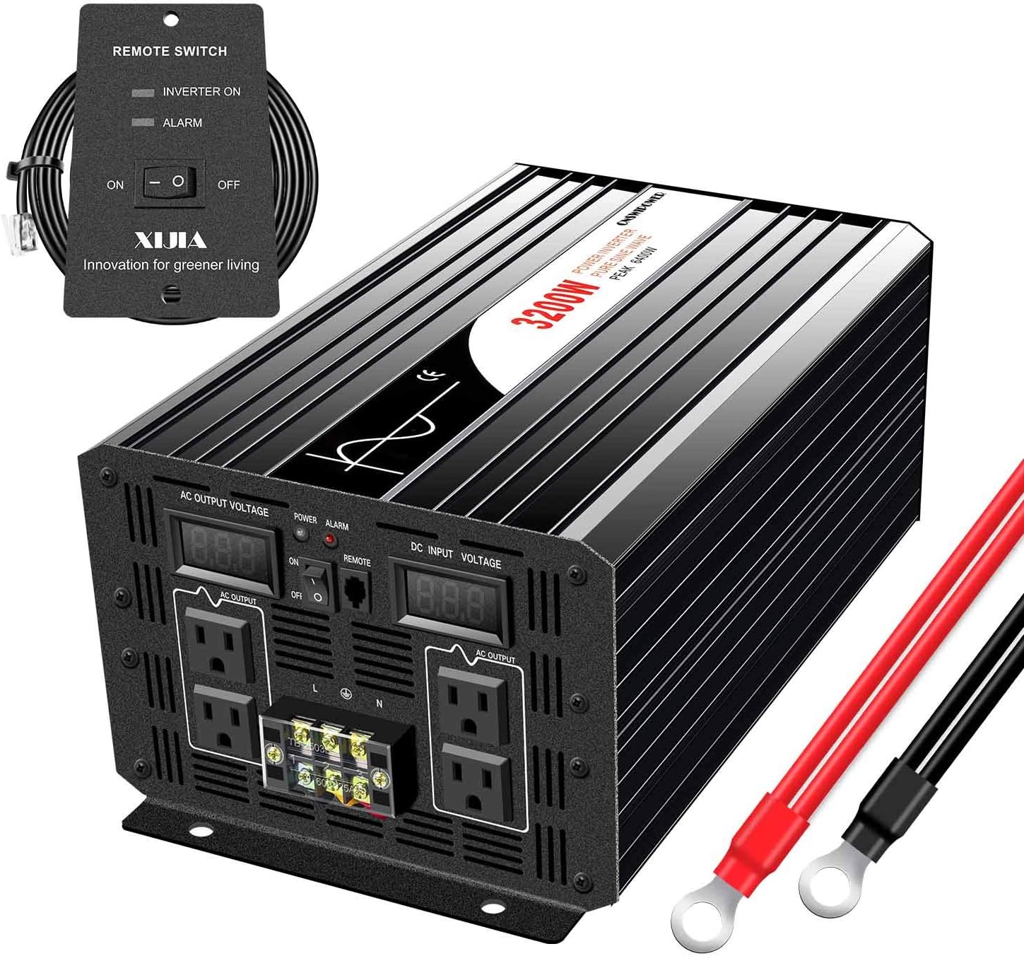 Xijia 3000W 3200W (Peak Power 6400W) Pure Sine Wave Power Inverter dc 12v to 110v ac Converter 60HZ Solar Converter for Home Use car (DC12V (Range 10V-15V) 3200W)