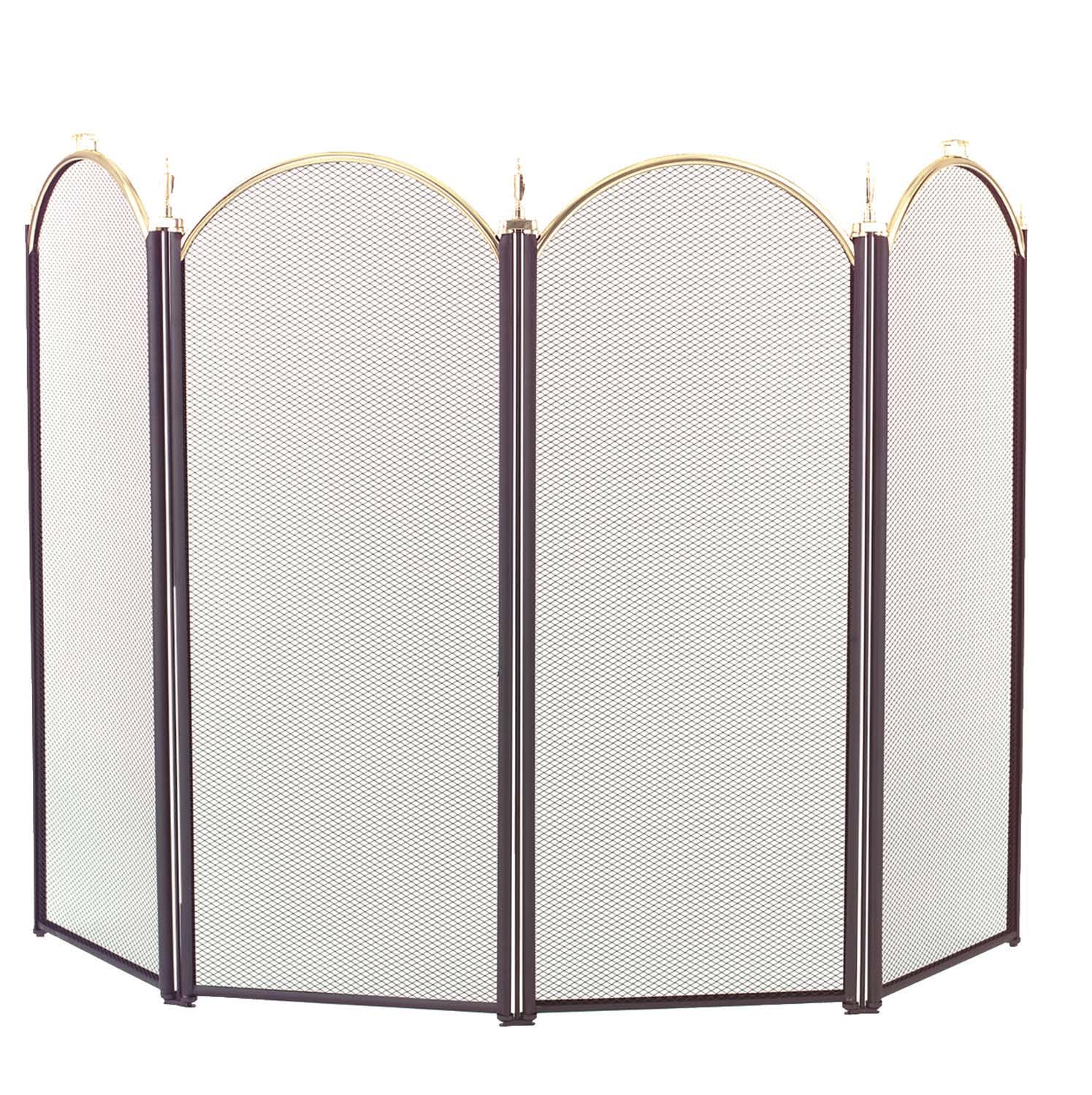 Dagan Four Fold Black and Polished Brass Arched Fireplace Screen, 52x22 x 32.5x22