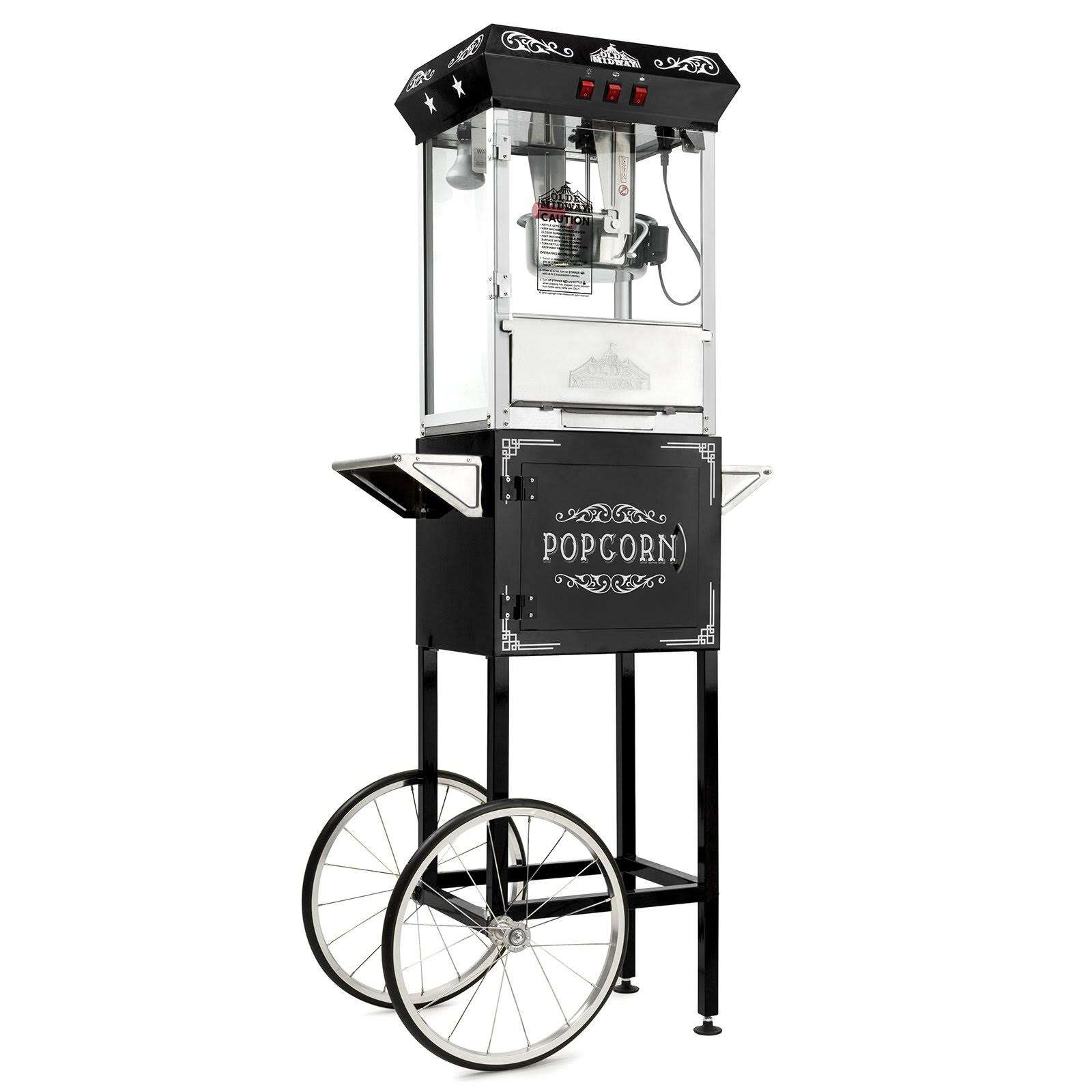 Olde Midway Vintage Style Popcorn Machine Maker Popper with Cart and 8-Ounce Kettle - Red