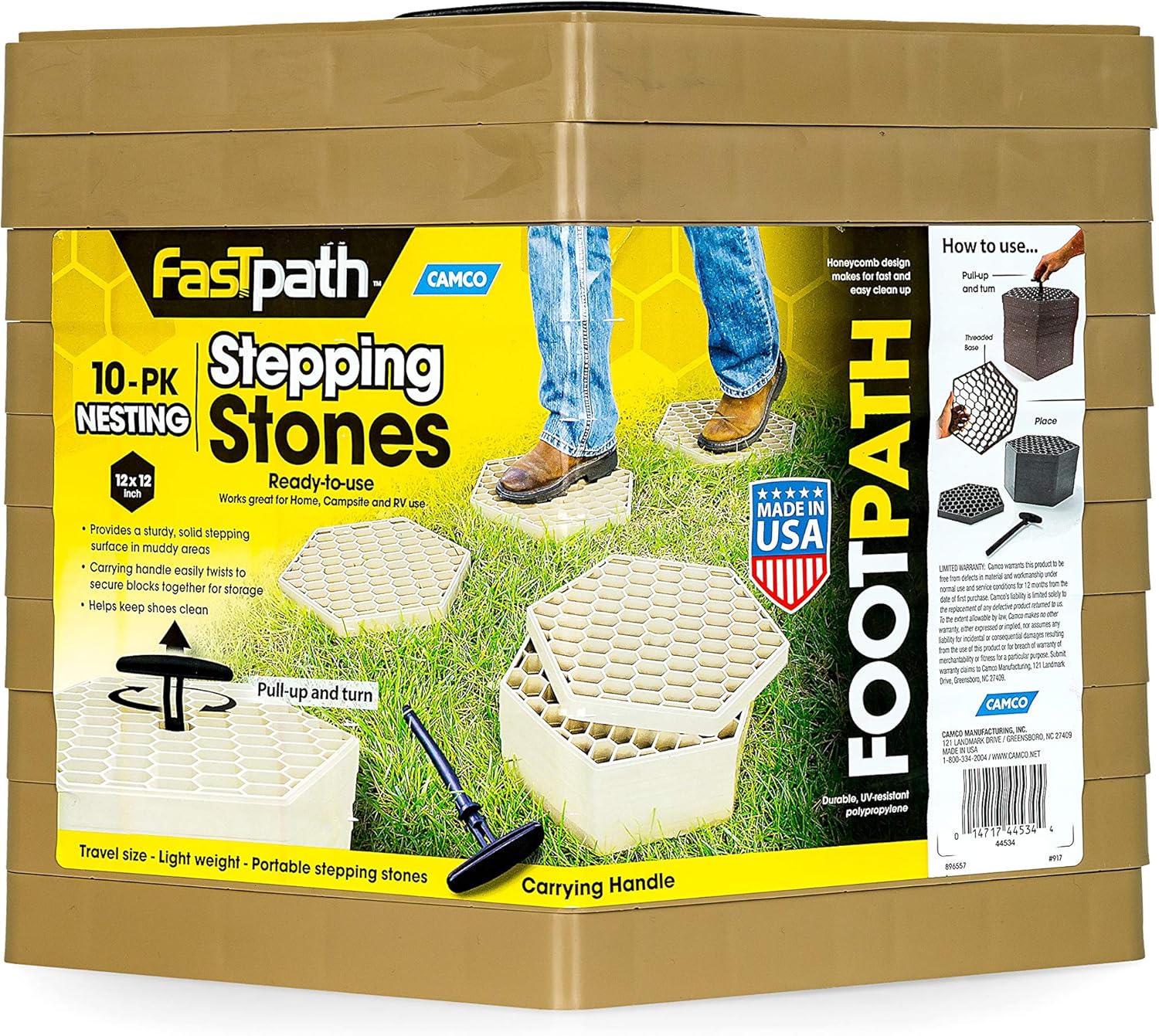 Camco RV Travel FastPath Portable Stepping Blocks | Ideal For Providing a Sturdy, Solid Stepping Surface in Muddy Areas | Stackable | Charcoal, 10-Pack (44530) Pack of 2