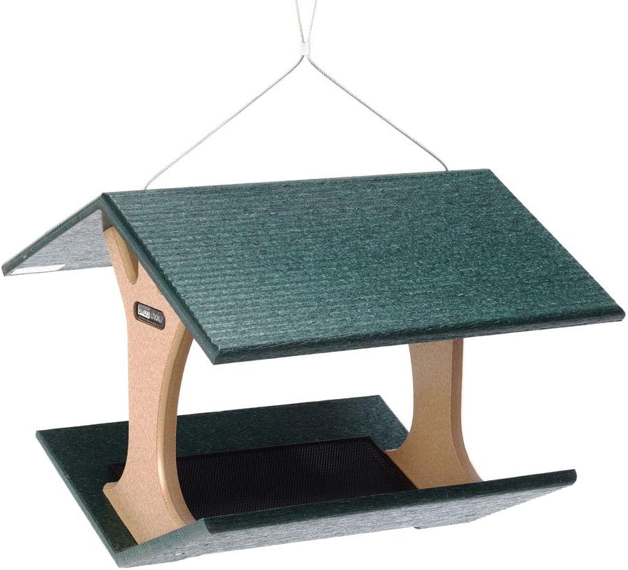 Birds Choice SNHFT Fly-Thru Feeder, Recycled Hanging Bird Feeder, Medium, Taupe/Green Pack of 2