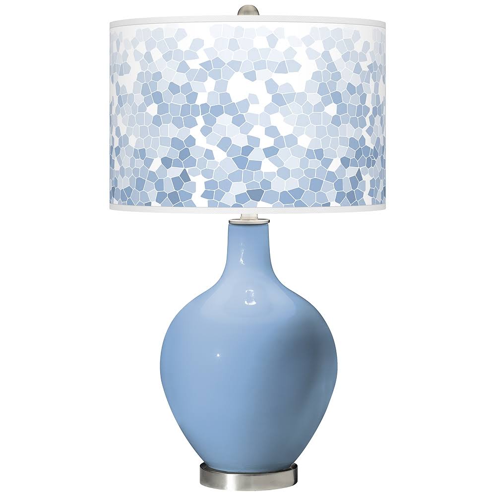 Color + Plus Placid Blue Mosaic Giclee Ovo Table Lamp