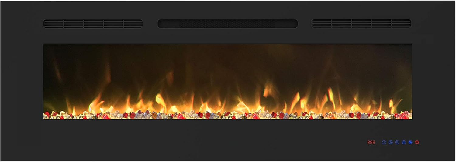 EASE-WAY 50 inch Electric Fireplace, Recessed and Wall Mounted Electric Fireplace Insert, Control by Touch Panel & Remote, 13 Flame Settings