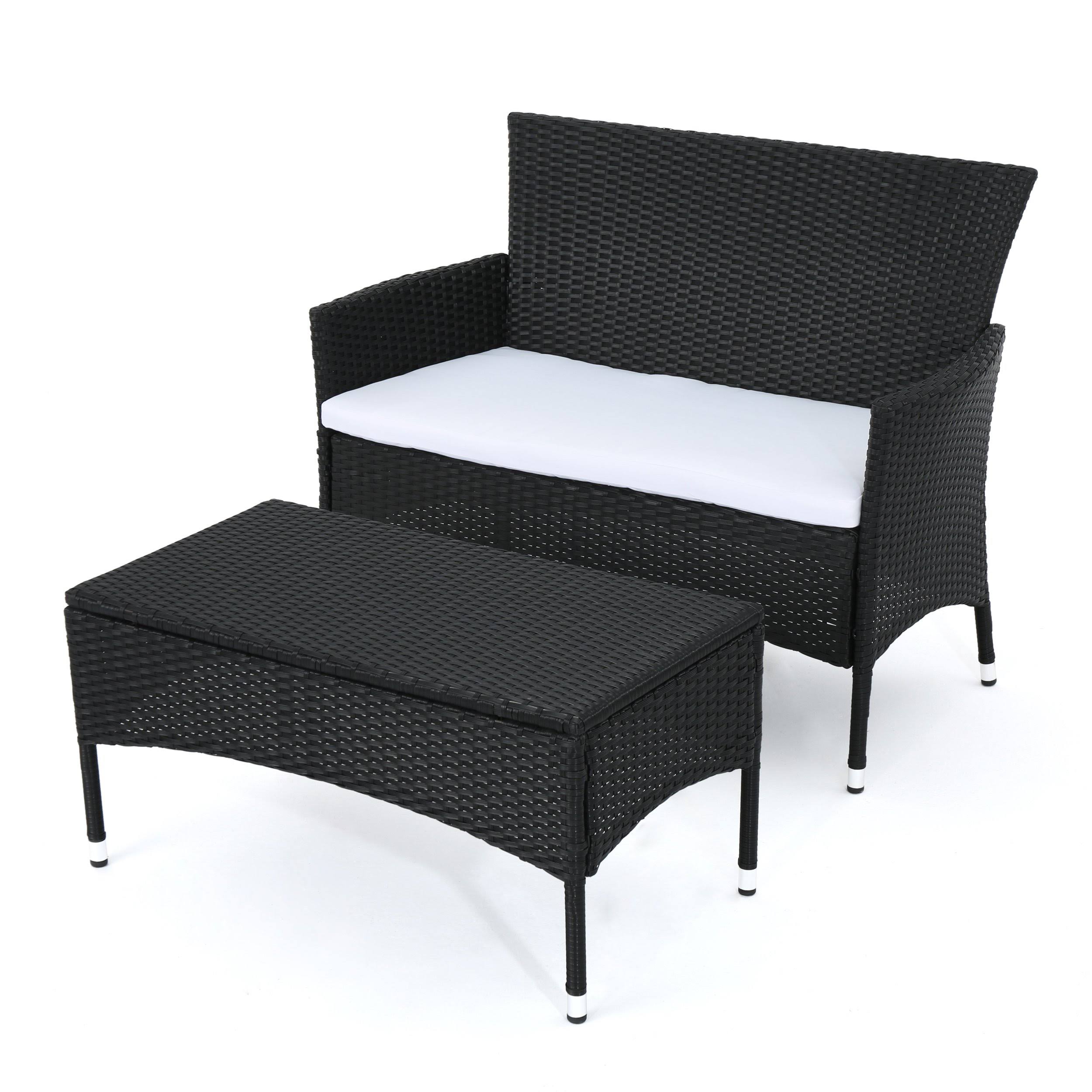 Montague Outdoor Wicker Loveseat and Coffee Table Set - Black / White
