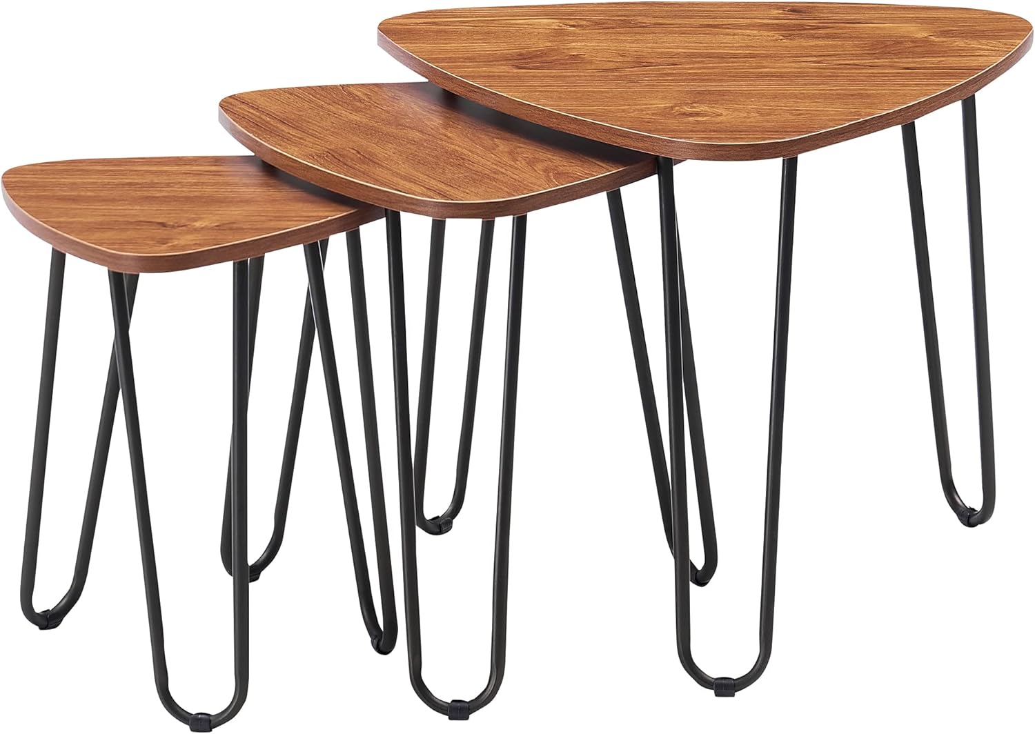 VECELO 3-Piece Nesting Table with Metal Frame, Stacking Nightstand Home Furniture Set for Living Room, Easy Assembly,Rustic Brown