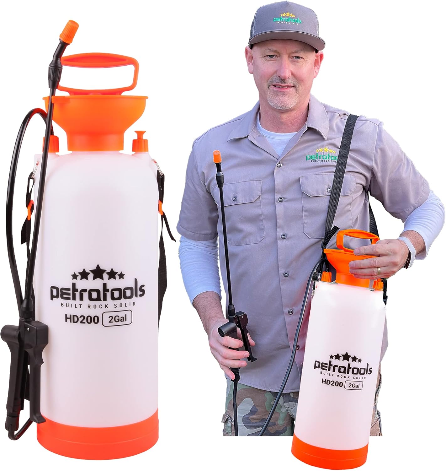 PetraTools 2 Gallon Pump Sprayer, Lawn and Garden Sprayer, Weed Sprayer and Yard Sprayer, Chemical Sprayer and Plant Sprayer, Hand Pump Sprayer, 2 Gallon Sprayer, Sprayers in Lawn and Garden - HD200 Pack of 2
