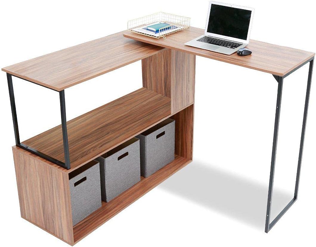 Joy Rotating Standing Desk by Stand Steady | L-Shaped Stand Up Desk for Home Office | Corner Computer Workstation with Storage Shelves | Space-Saving Swivel Desktop for Corners