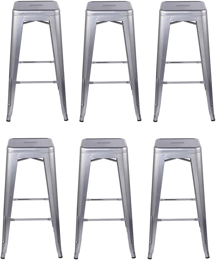 GIA 30-Inch Bar Height Backless Metal Stool, Silver, Set of 6