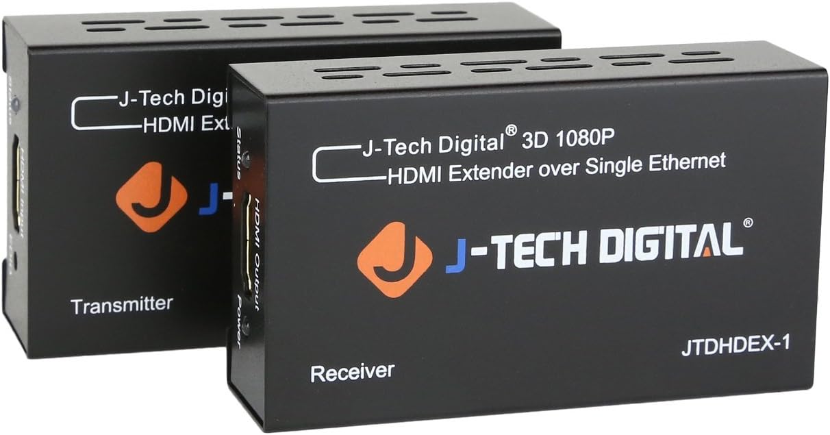 J-Tech Digital HDMI Extender By Single Cat 5E/6 Full Hd 1080P With Deep Color, EDID Copy, Dolby Digital/DTS Pack of 2