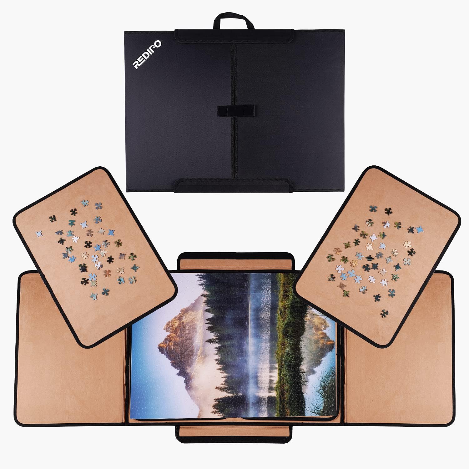 Redipo 1000 Pieces Jigsaw Puzzle Board Mat, Portable Puzzle Table Foldable Puzzle Mat with Storage Puzzle Saver, Non-Slip Surface Puzzle Accessories for Adults (Black) Pack of 2
