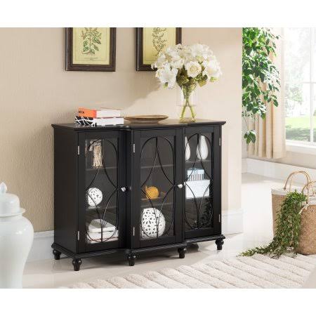 Logan Black Wood Contemporary Sideboard Buffet Console Table China Cabinet with Glass Doors u0026 Storage