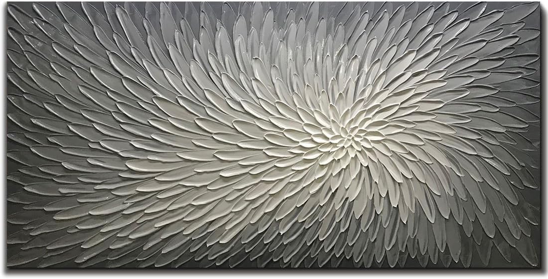 Amei Art Paintings, 24X48 Inch Paintings Oil Hand Painting 3D Hand-Painted On Canvas Modern Abstract Artwork Art Wood Inside Framed Hanging Wall Decoration Textured Abstract Oil Paintings (Elegant Gray)
