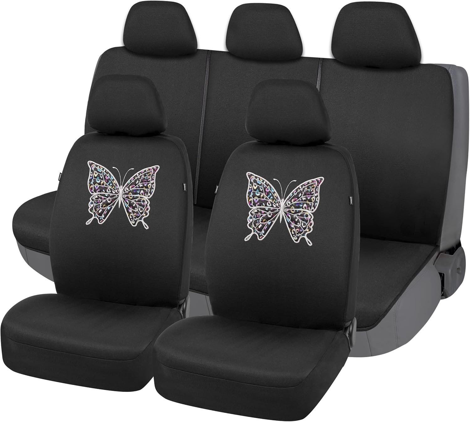 PIC AUTO Car Seat Covers, Pink Embroidered Butterfly Low Back Full Set Seat Protector, Made with Polyester Fabric, Airbag Compatible, Universal Fit for Most Cars, Trucks, SUVs (8PCS)