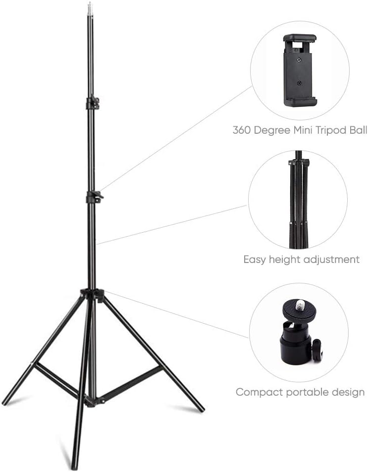 Up to 82 Inch Extendable Tripod with Mobile Phone Clip Mount, Camera Tripod, Compatible with Most Cell Phones, DSLRs, Digital Cameras and Action Cameras for Selfie and Live Video(82 inch)