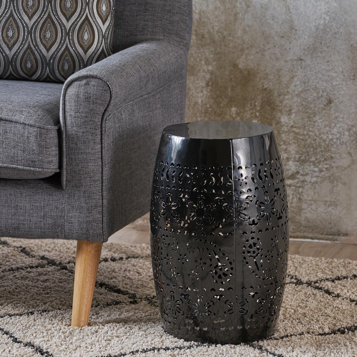 Christopher Knight Home Apollos Indoor Lace Cut Iron Accent Table, Black Pack of 2