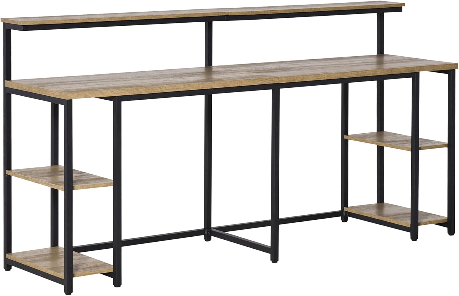 HOMCOM Two Person Home Office Desk with Elevated Monitor Shelf, Bottom CPU Tower Shelf and Large Desktop, Black/Brown