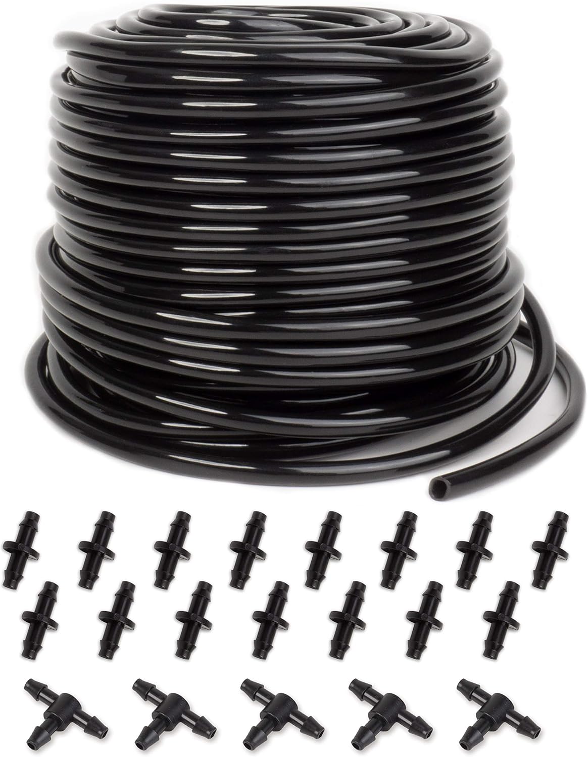 MoHern Drip Irrigation Tubing, 100 Feet 1/4 Inch Drip Line Irrigation Hose with 20 Pcs Drip Irrigation Parts, Drip Irrigation Kit Pack of 2