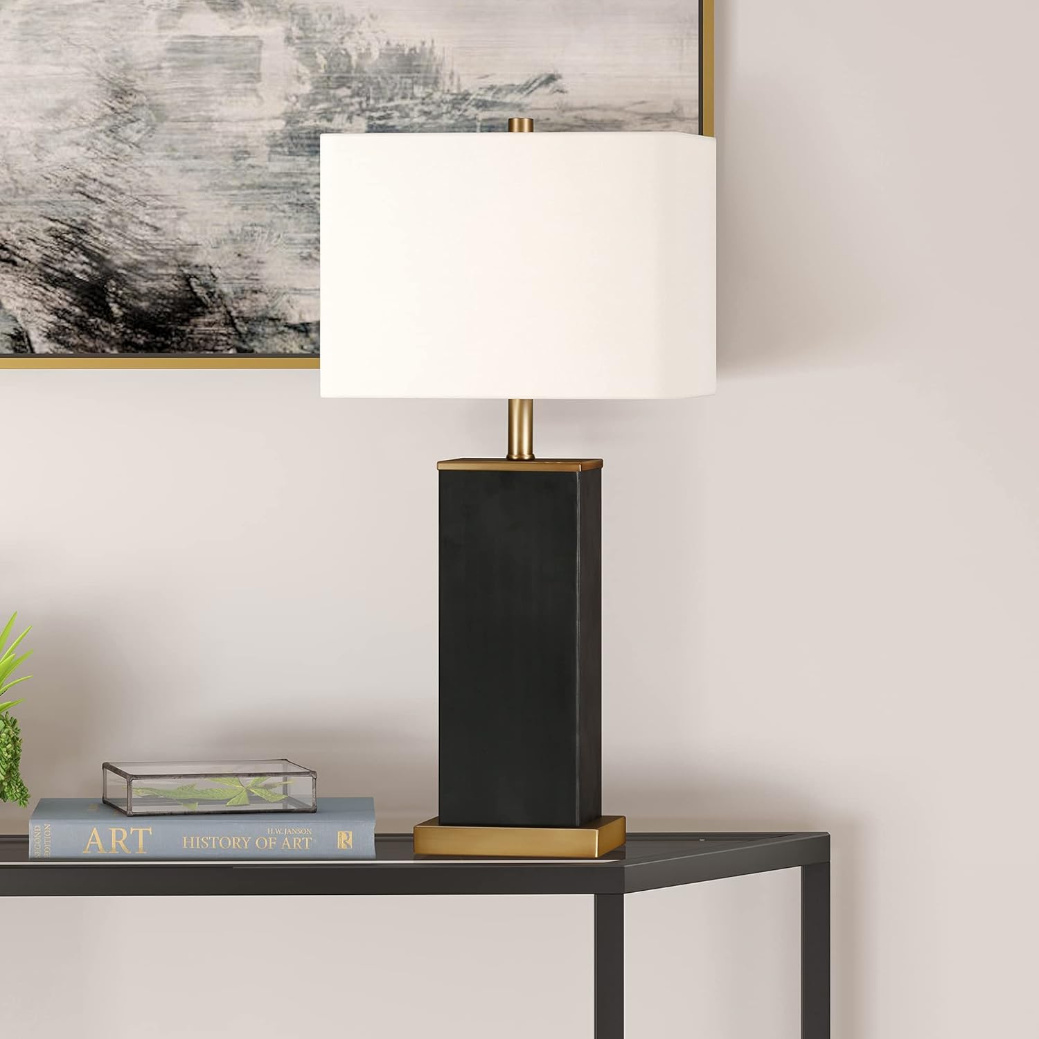 Henn&Hart Modern Metal Hand-Painted Table Lamp with Brass Accents in Blackened Bronze (TL0536)