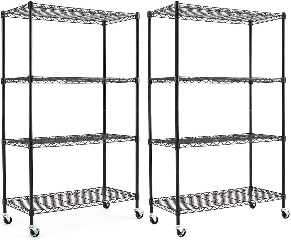 EFINE 2-Pack 5-Shelf Shelving Units and Storage on Wheels, NSF Certified, Adjustable Carbon Steel Wire Shelving Unit Rack for Garage, Kitchen, Office, Black (63H X 30W X 14D)