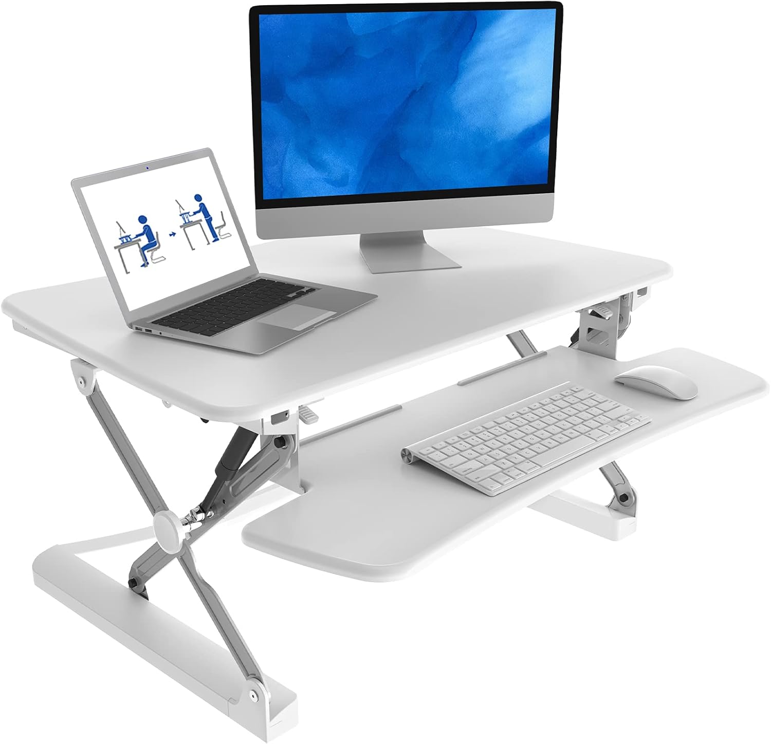 FlexiSpot Height Adjustable Standing Desk Converter 47 Inch Stand Up Desk Riser, Wide Black Home Office Desk for Dual Monitor Workstations (M3B)