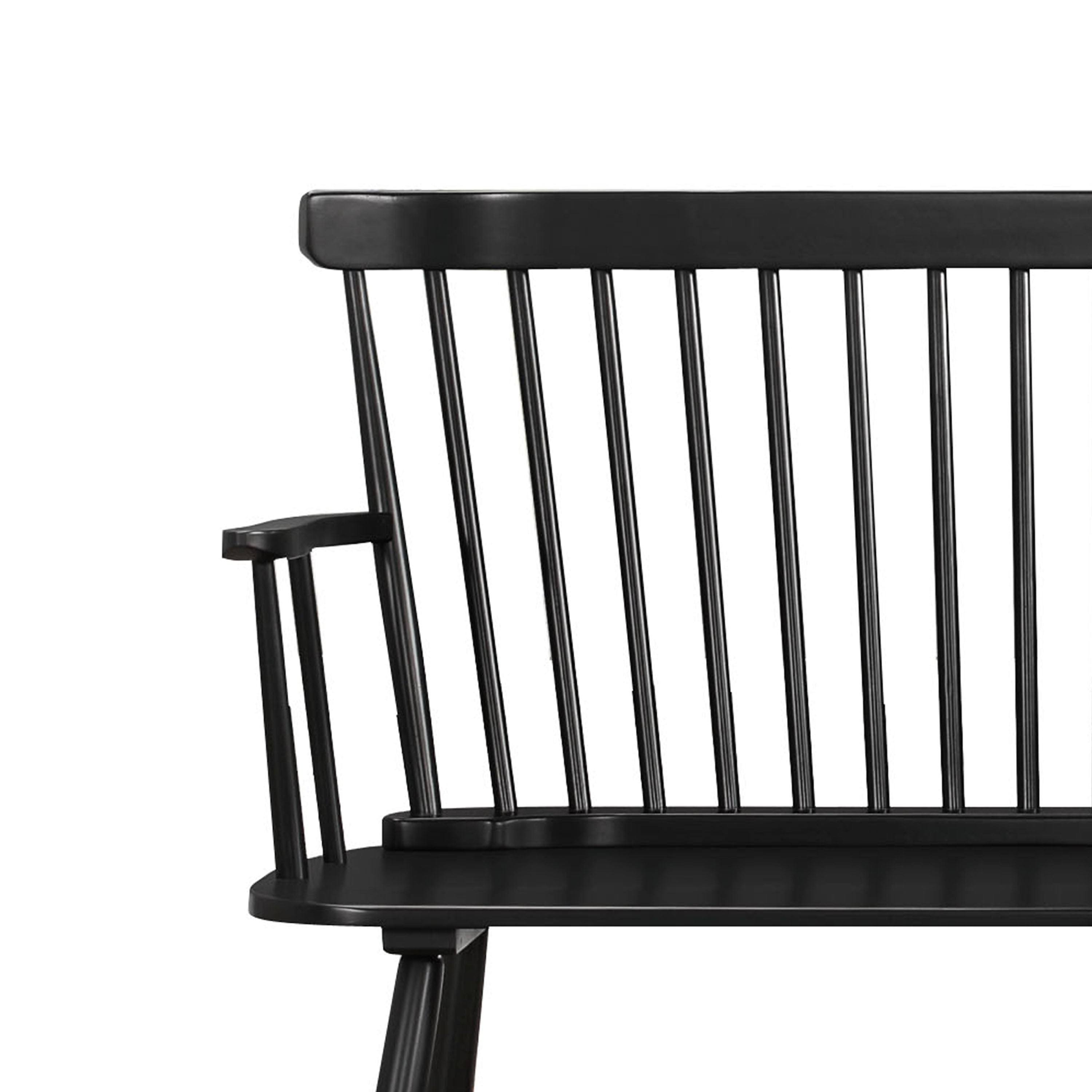 Benjara Transitional Style Curved Design Spindle Back Bench with Splayed Legs, Black