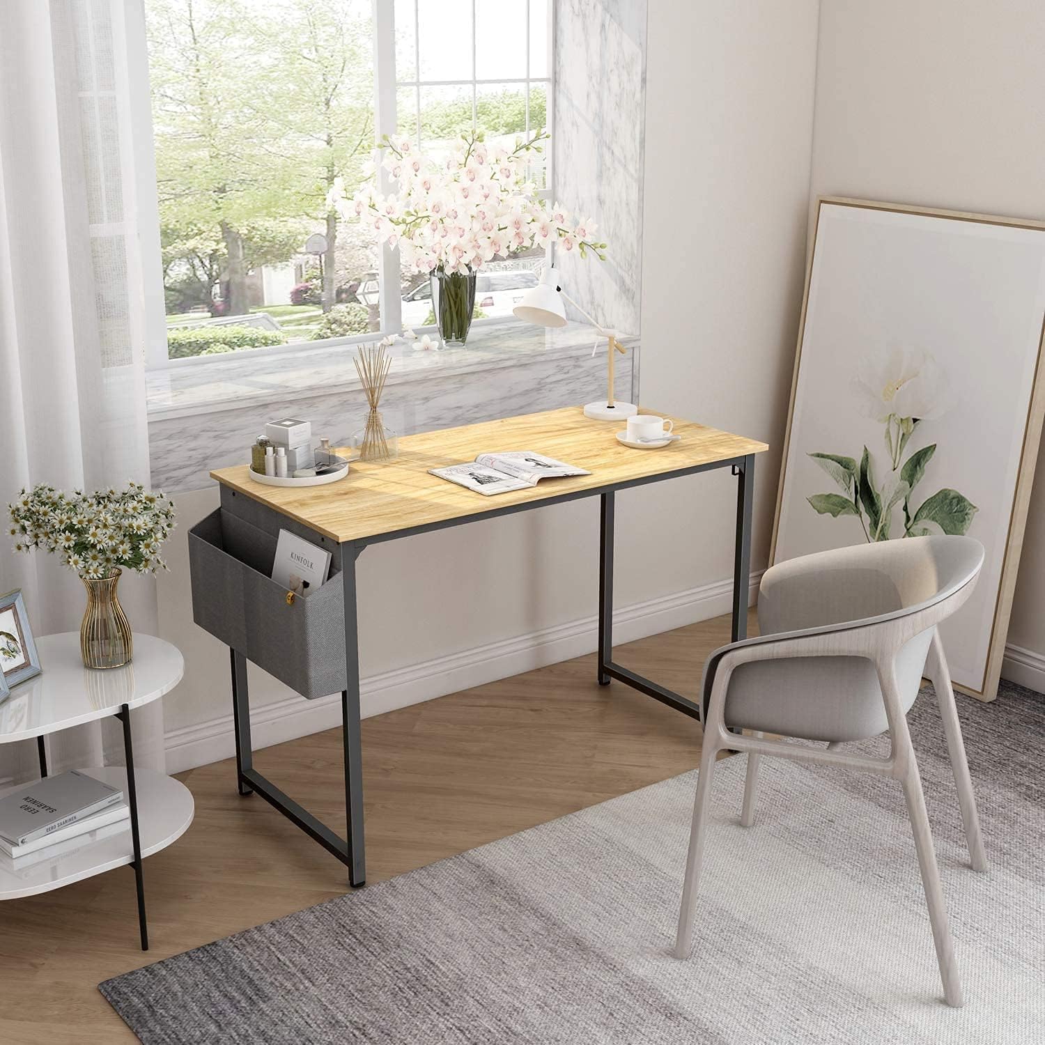 VERMESS Study Computer Desk Home Office Writing Small Desk,Black Metal Frame (31 inch, Natural) Pack of 2