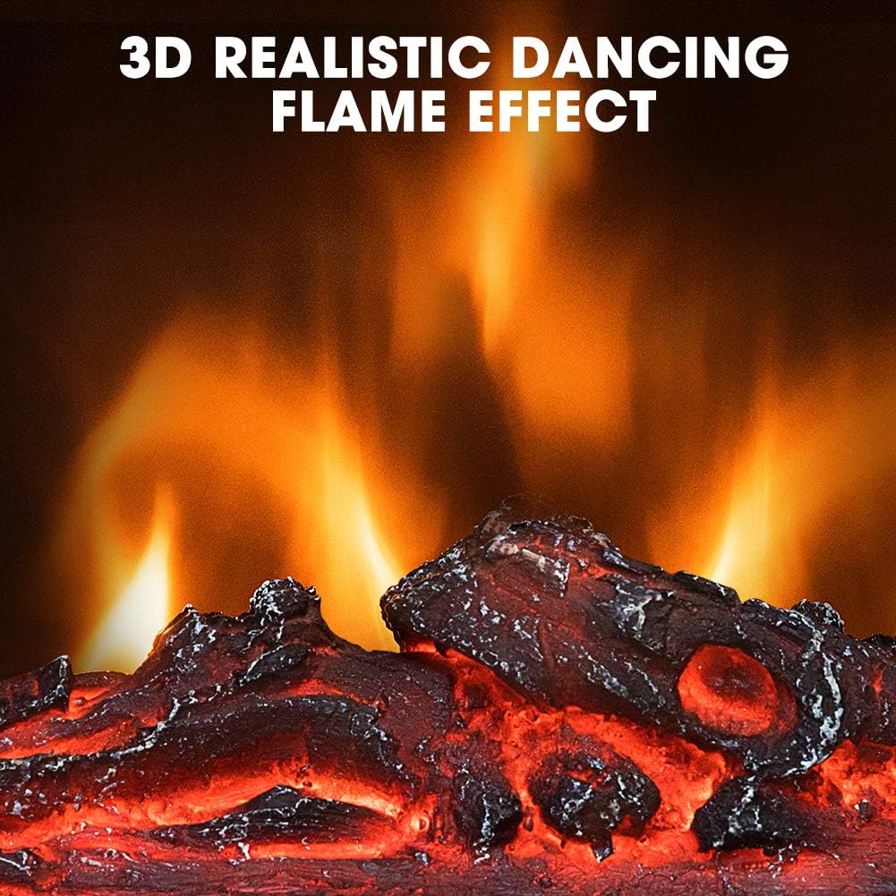 LIFEPLUS Electric Fireplace, Fireplace Stove with 3D Realistic Flame, Fireplace Heater for Indoor Use, Portable & Overheat Protection, Style Retro Frame Freestanding Fireplace Space Heater