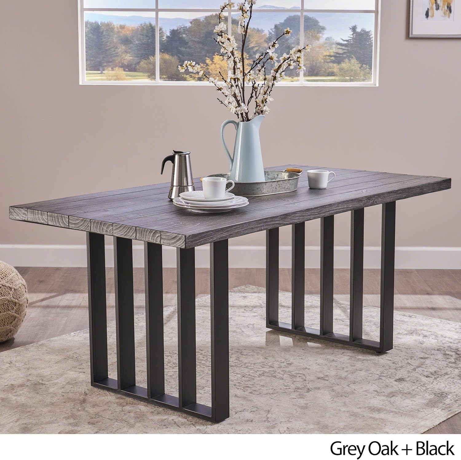 Christopher Knight Home Jayden Indoor Farmhouse Lightweight Concrete Dining Table, Grey Oak / Black
