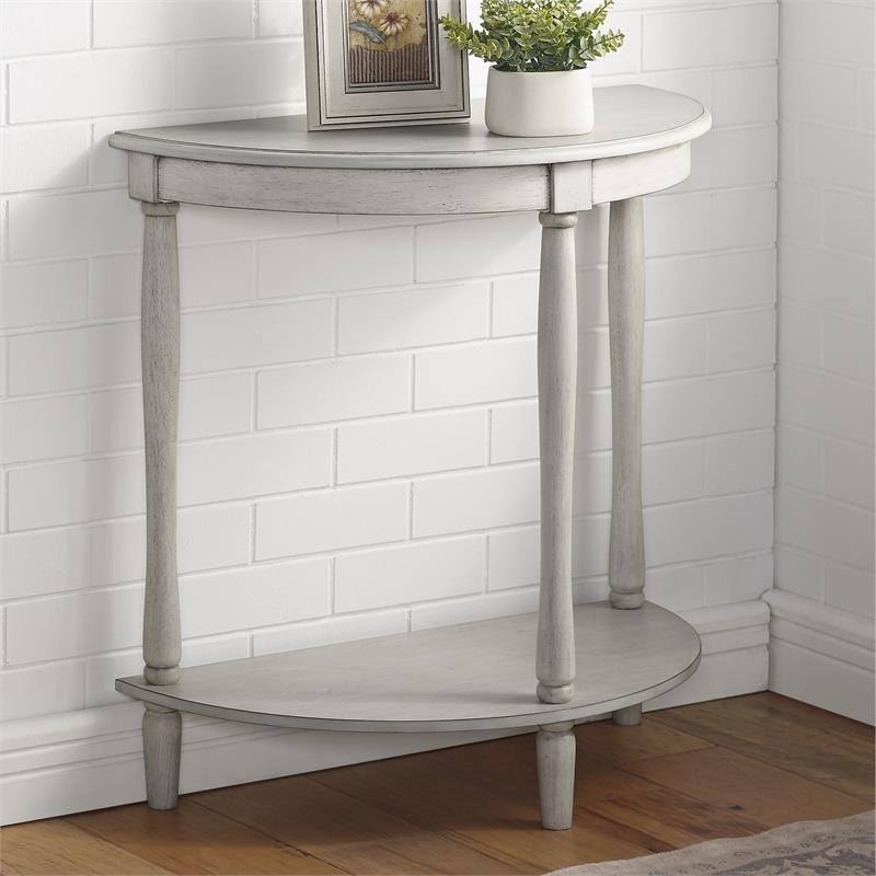 Furniture of America Viceroy Wood Demi Round Console Table in Antique White - IDF-AC362WH