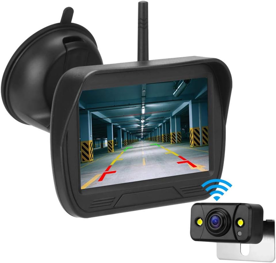 Digital Wireless Reversing Camera Kit 4.3'' Rear View Monitor IP68 Waterproof Night Vision Backup Camera with Automatic Induction Light, Parking Assistance System for Cars, Trucks, Vans