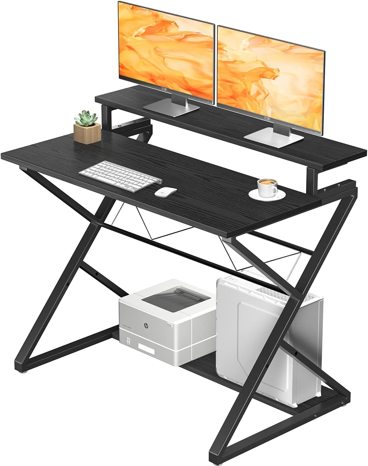 NOBLEWELL Computer Desk for Small Space, 27 Inches Small Gaming Desk with Monitor Standf, Corner Computer Desk with Storage Shelf for Office Gaming Study Writing, Black Pack of 2