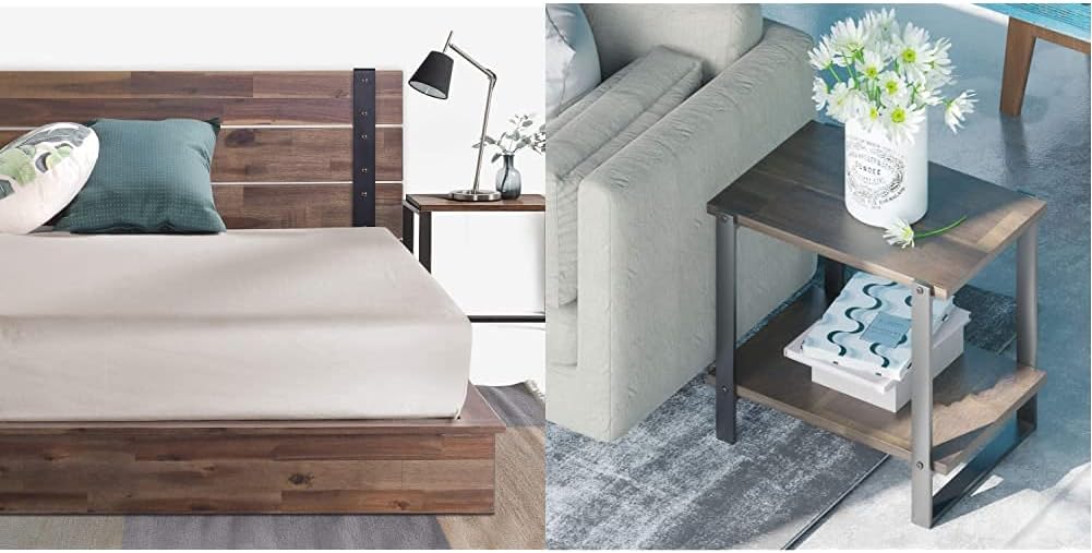 ZINUS Brock Metal and Wood Platform Bed Frame / Solid Acacia Wood Mattress Foundation / No Box Spring Needed / Easy Assembly, Full