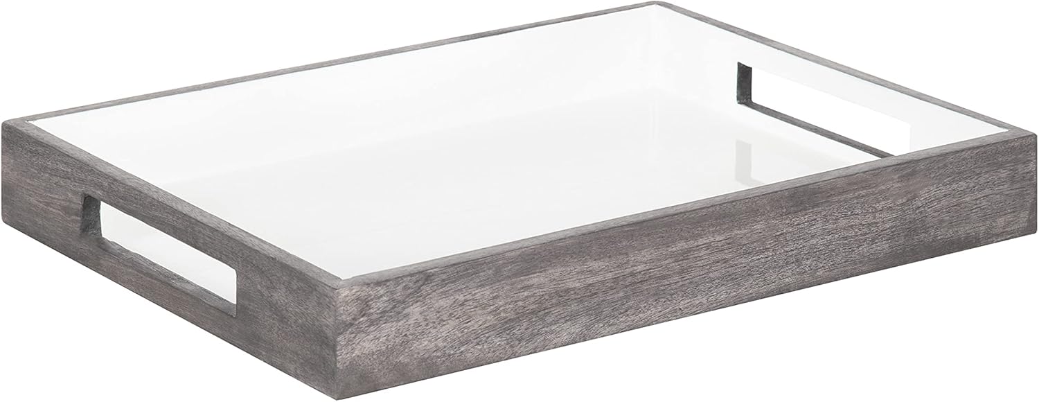 Kate and Laurel Ehrens Modern Wood Tray, 13 x 17, Natural and White, Sophisticated Accent Tray for Transitional Decor Pack of 2