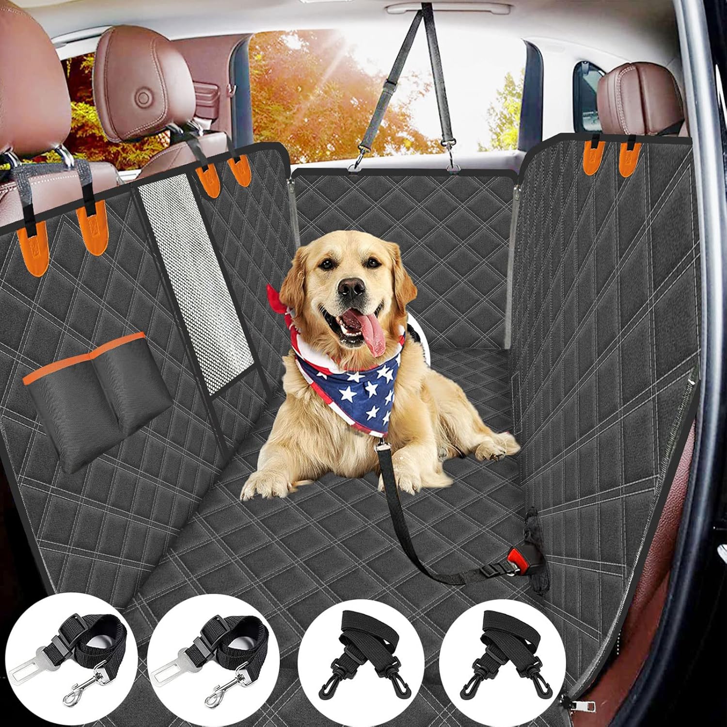 Dog Car Seat Cover for Back Seat-Waterproof Nonslip Hammock for Car Dog Seat Cover for Trucks and SUV Backseat Protector,Durable Dog Seat Covers with Mesh Window, Black, ZJHMQCDA039-2 Pack of 2