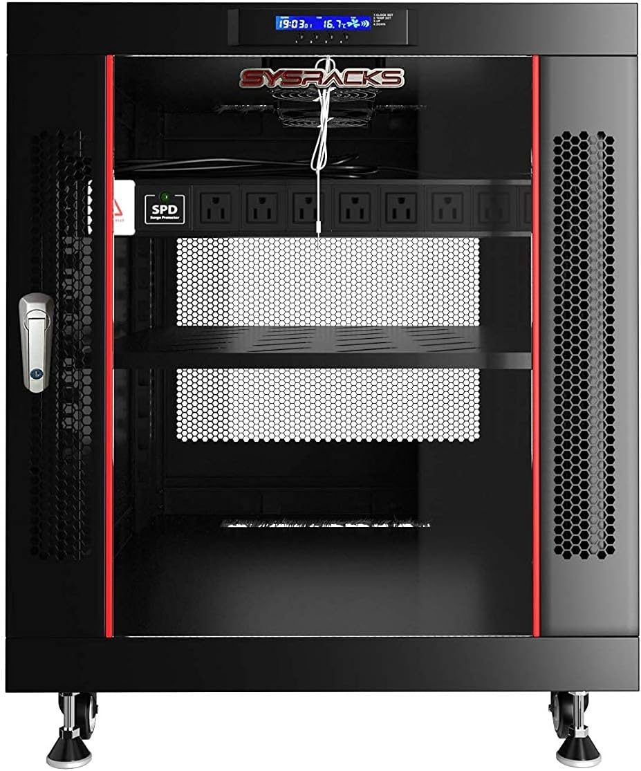 Server Rack Locking Cabinet Network Enclosure Premium Series for Server AV Networking Computer and Other IT Equipment - 35-inch Depth - Thermosystem/LCD Screen (12U)
