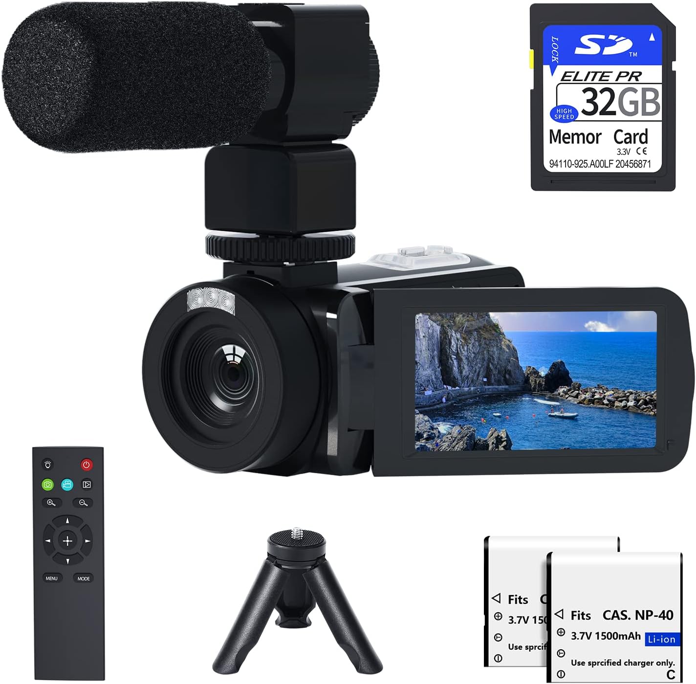 2.7K 30FPS Video Camera Camcorder,Video Camera for YouTube with 2 Battries IR Night Vision Remote Control 30MP 3 in 270 Degree Rotation Screen Pack of 2