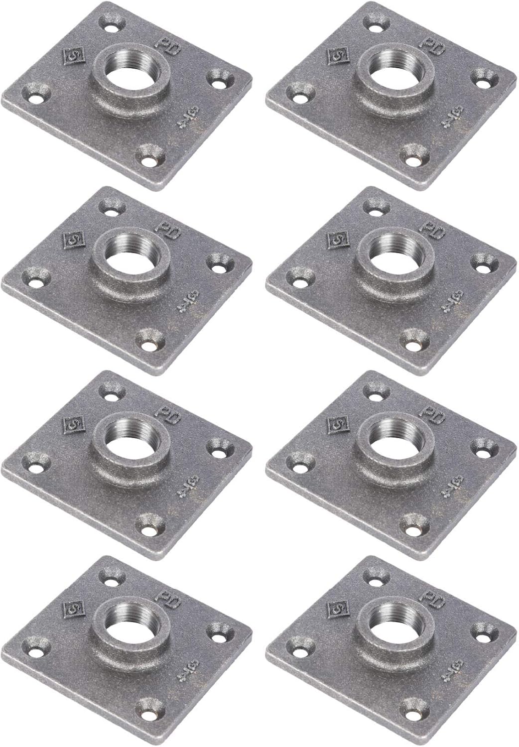 PIPE DÉCOR 3/4 in. Black Malleable Iron Square Floor Flanges, 8 Pack, for DIY Pipe Projects Pack of 2