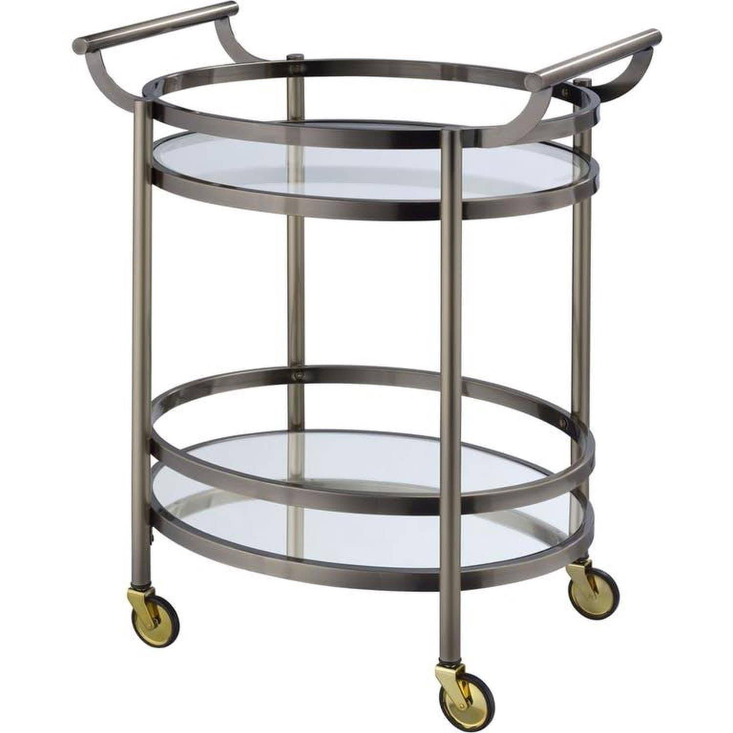 Benzara - Oval Metal Serving Cart, Clear Glass u0026 Black Nickel