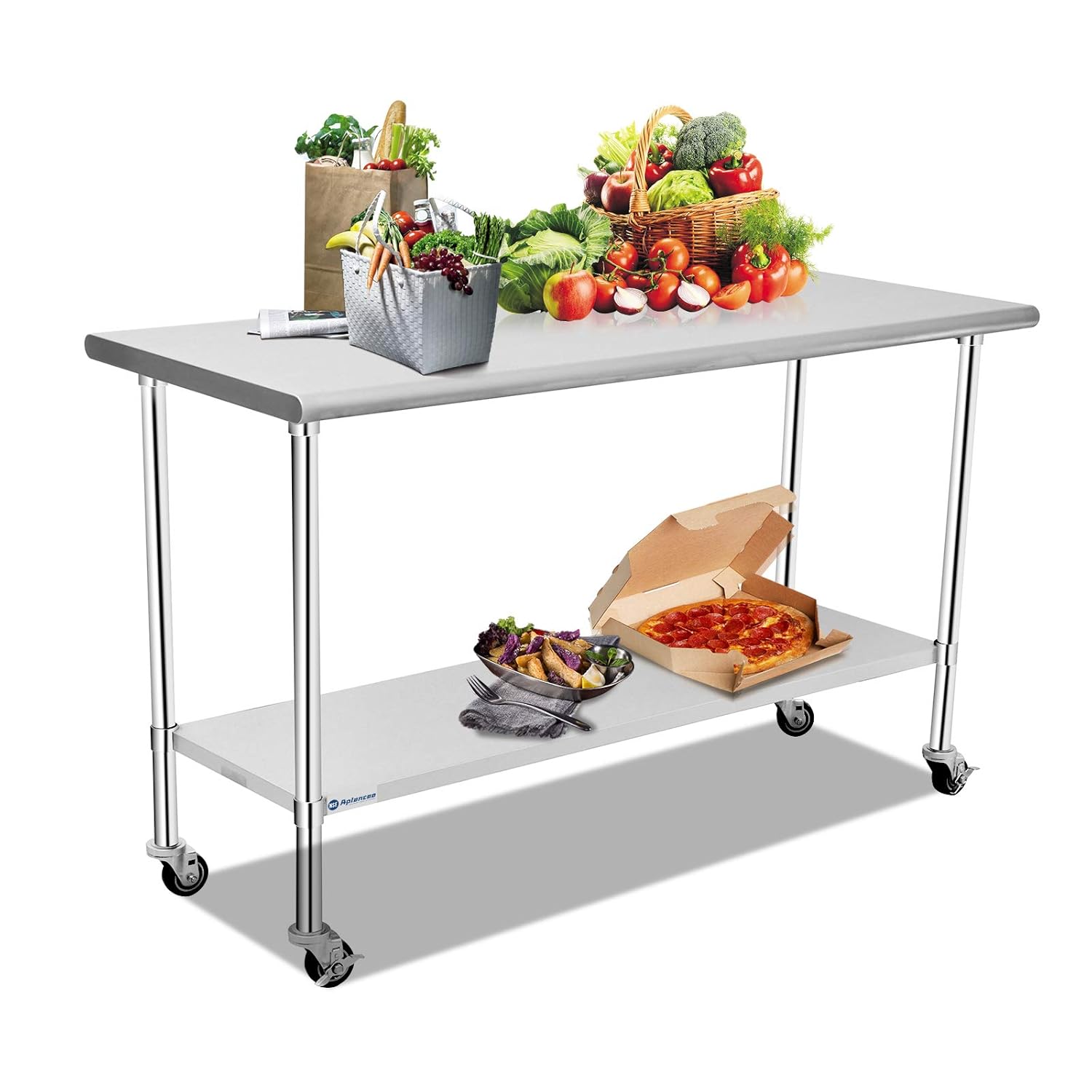 Aplancee Stainless Steel Prep & Work Table 36 x 24 Inches with Caster Backsplash and Adjustable Undershelf Metal Utility Workstations for Kitchen or Restaurant Supplies