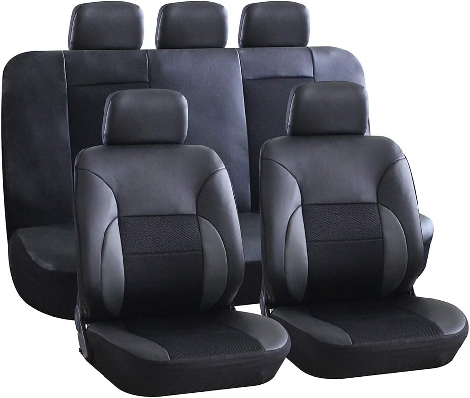AUTO HIGH 11-Pieces Car Seat Covers Full Set - Premium Faux Leather Automotive Front and Back Seat Protectors - Fits Most Car Truck Van SUV, Black #3