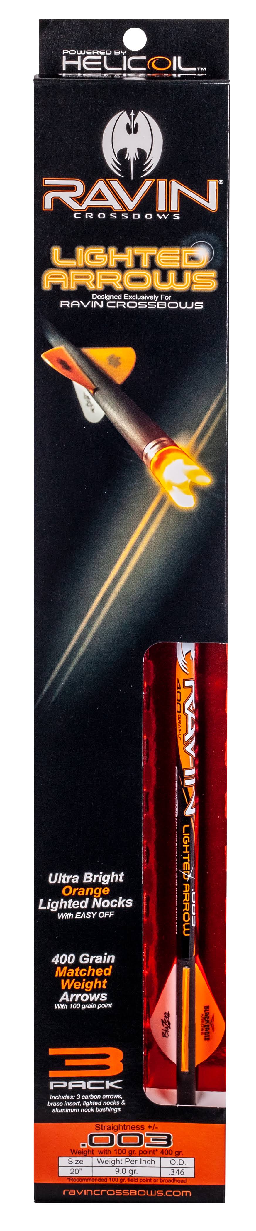 Ravin Crossbows .003 400gr. Match-Grade Lighted Arrows (3-Pack)