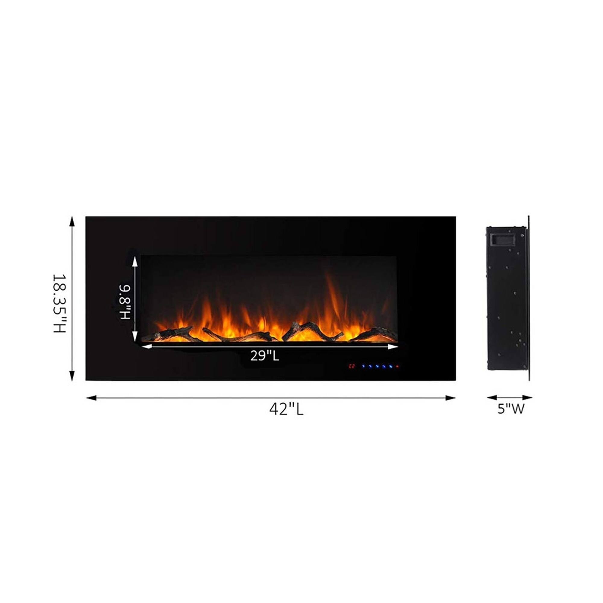 Valuxhome Luxey 42x22 750w/1500w, Wall Mounted Flat Electric Fireplace, Touch Screen Control
