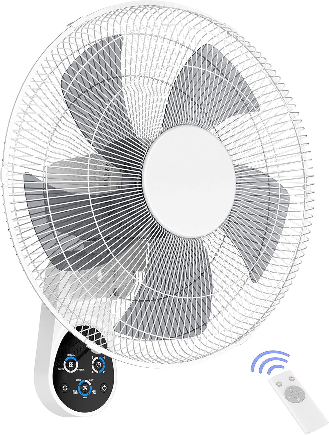 Wall Mount Fan, 16 Inch 5 Blades 5 Speeds Wall Fan with Remote Control, 90 Degree 8 Hour Timer Oscillating Fan for Bedroom Home Kitchen Gym Yoga Pilates Studio Glass Sunshine Room Pack of 2