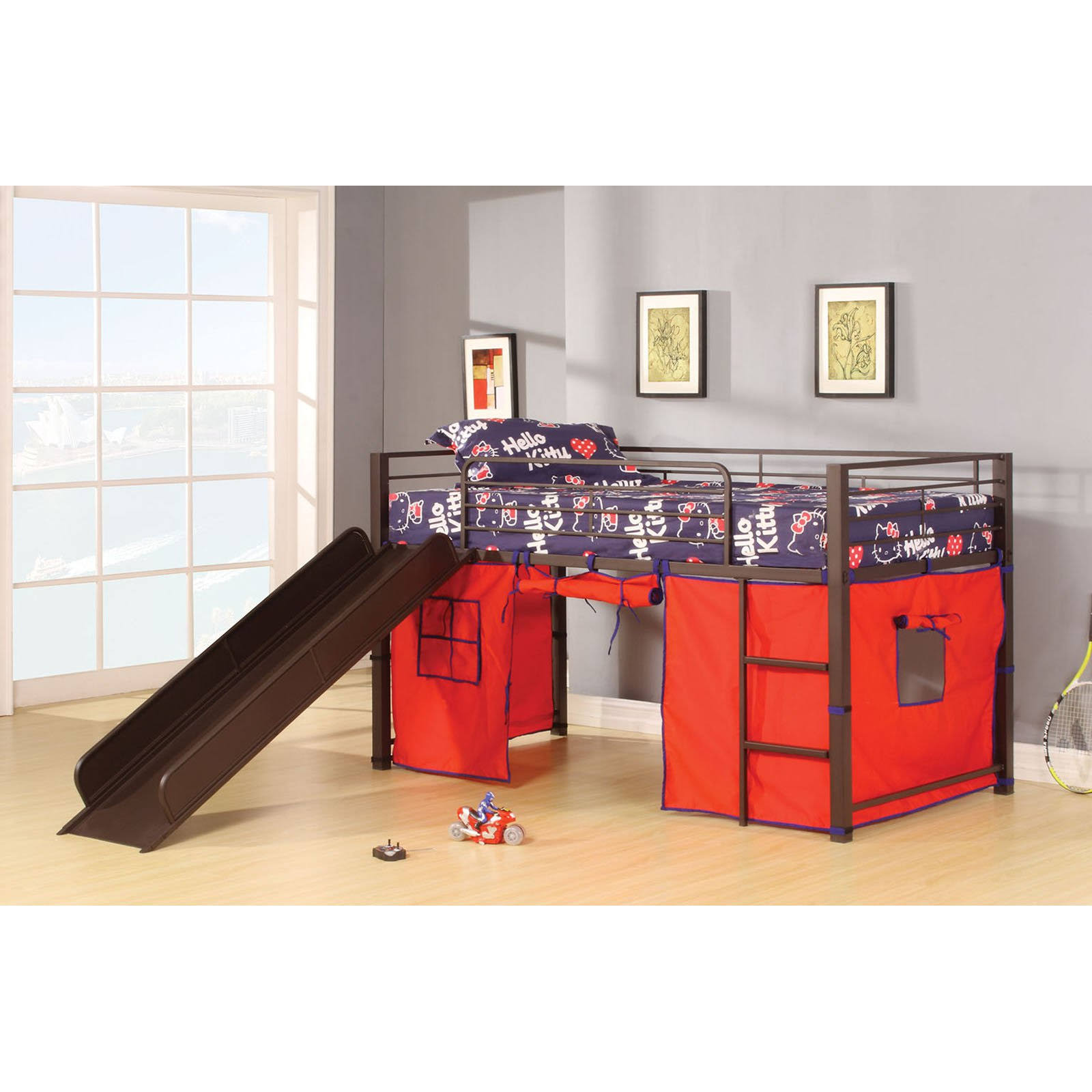 Acme Furniture Willie Brown Coffee Loft Bed with Slide u0026 Tent