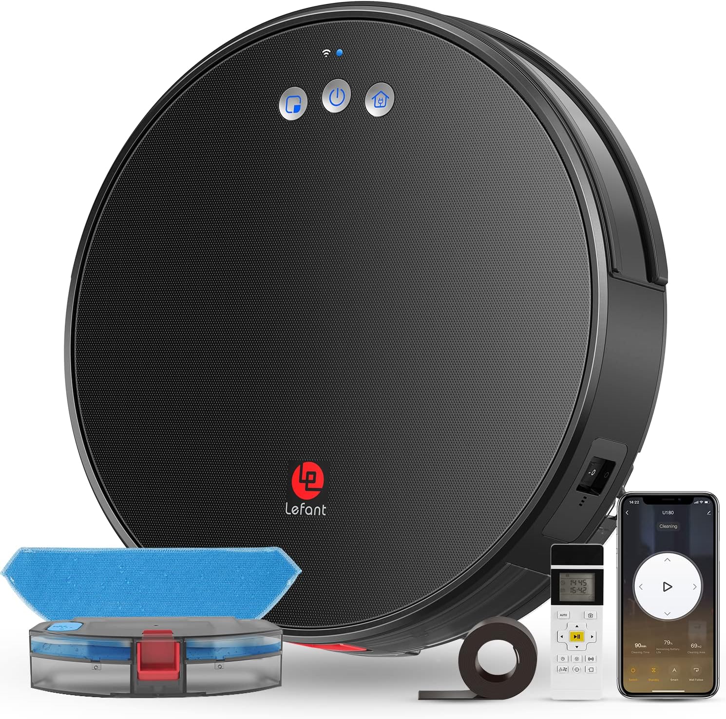 Lefant Robot Vacuum and Mop, Robotic Vacuum Cleaner with 2200Pa Suction, Smart Navigation, 150 Mins Runtime, Works with Alexa and Google Assistant, Self-Charging, Ideal for Pet Hair,Floor,Carpet（U180）