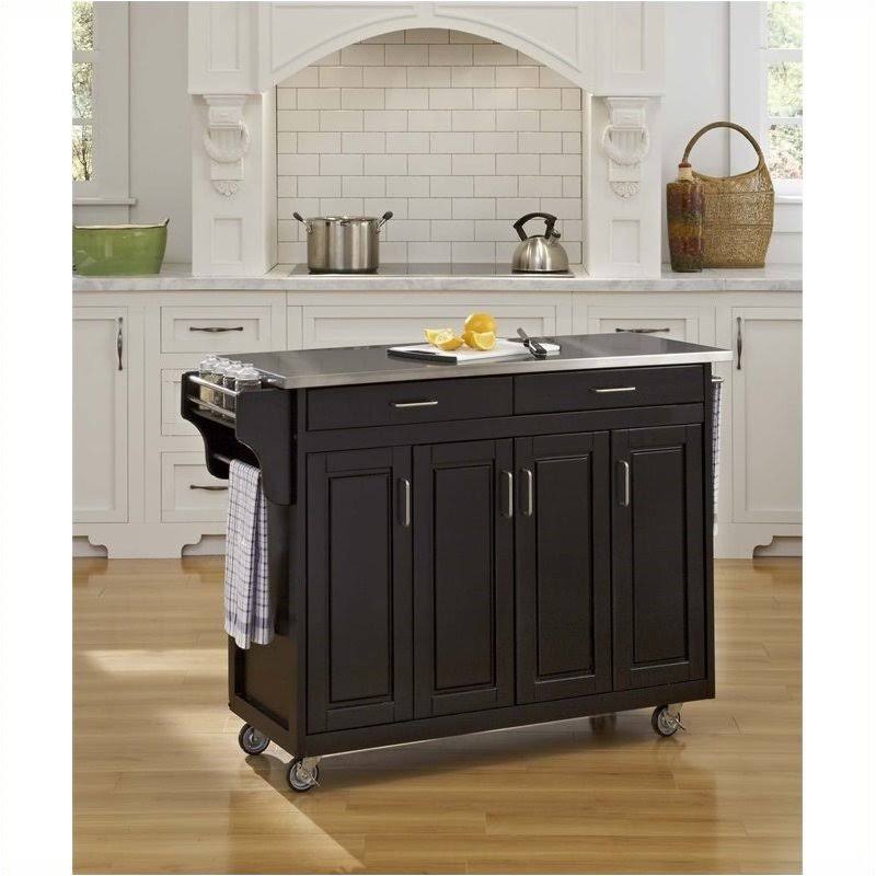Hawthorne Collections 49x22 Stainless Steel Top Kitchen Cart in Black