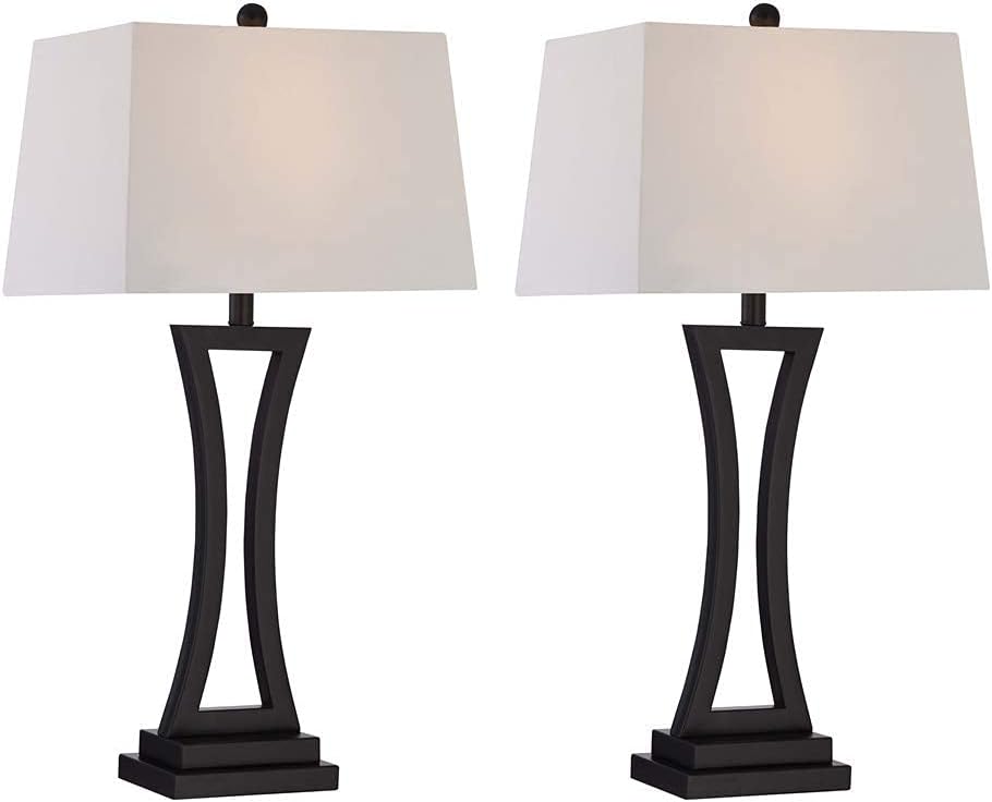 Maxax Table Lamps Set of 2, Black Bedside Desk Lamp with White Drum Shade, 3-Way Dimmable Nightstand Lamp for Bedroom, Living Room, or Office