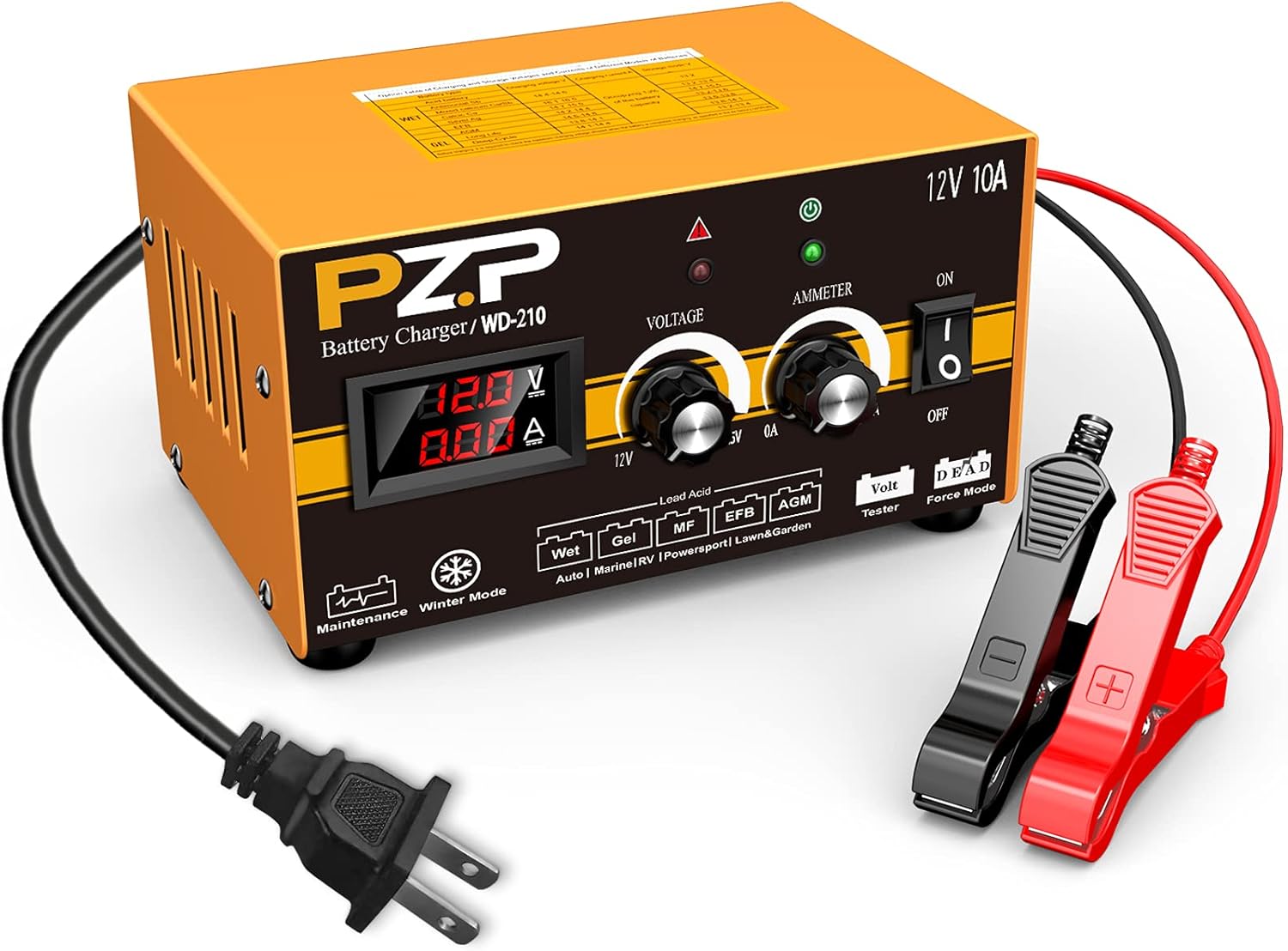 Battery Charger Automotive PZ.P 12 Volt Manual Auto Battery Charger Car Marine Battery Trickle Charger Adjustable Amps and Volts Battery Maintainer for Car Truck Boat Battery Pack of 2