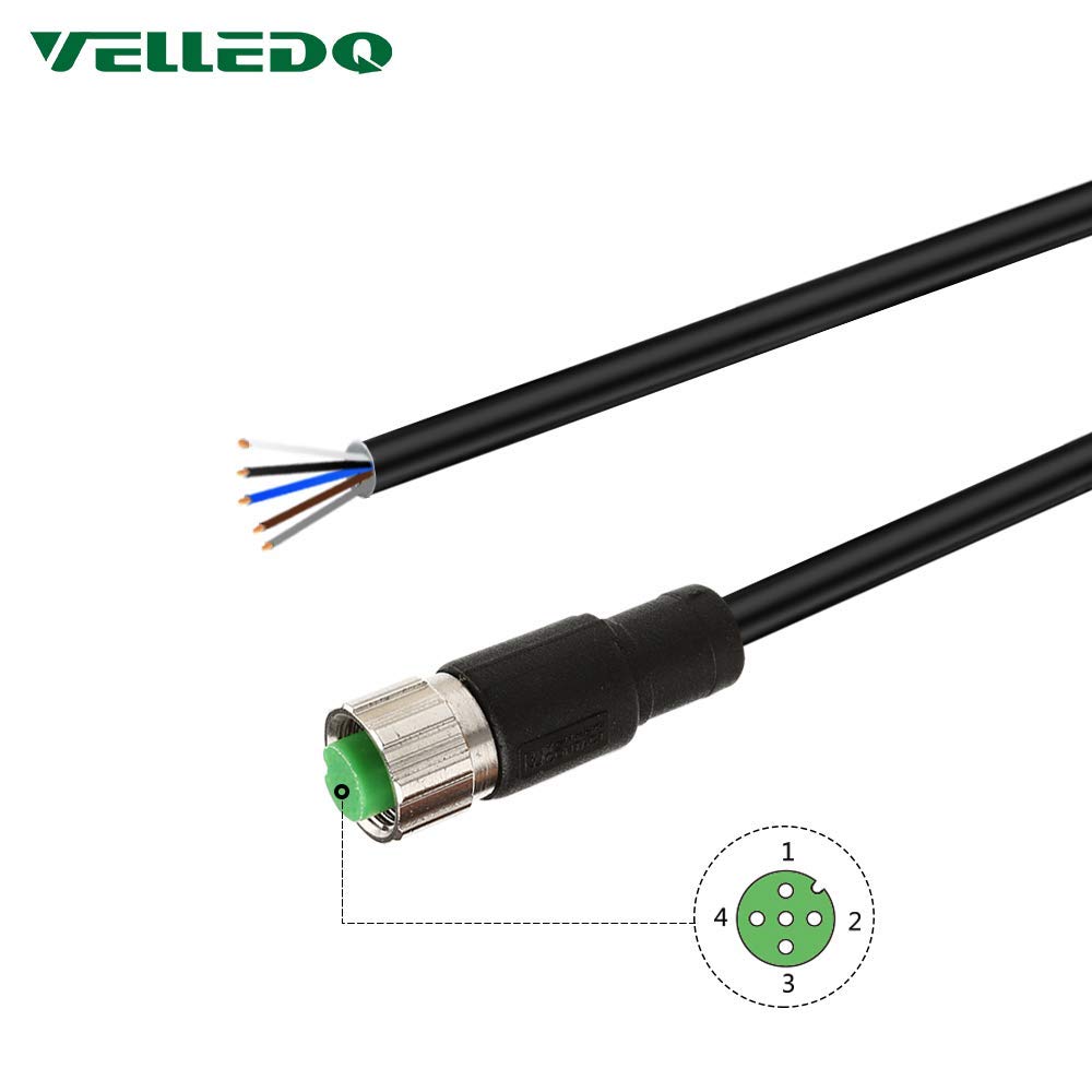 VELLEDQ Industrial Pre-Wired M12 Connector Cable 5-Pin Female A-Coding 3M/10FT PVC Line Pack of 2